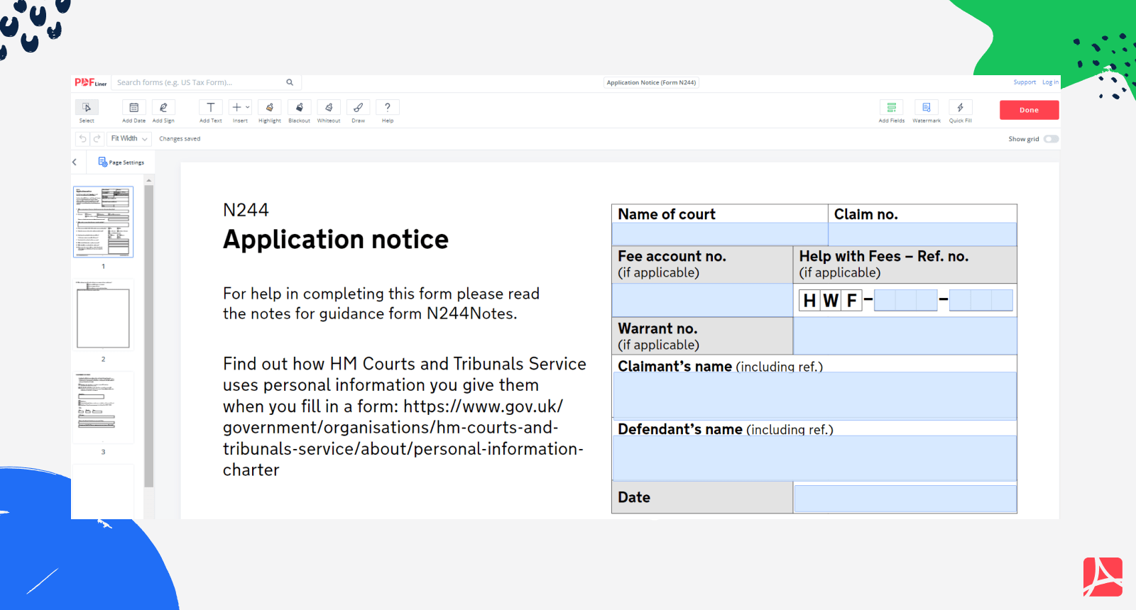 Application Notice on PDFLiner