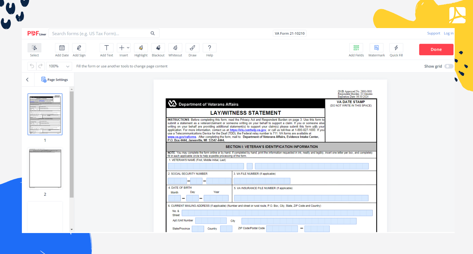 VA Form 21 10210 Lay Witness Statement PDFLiner