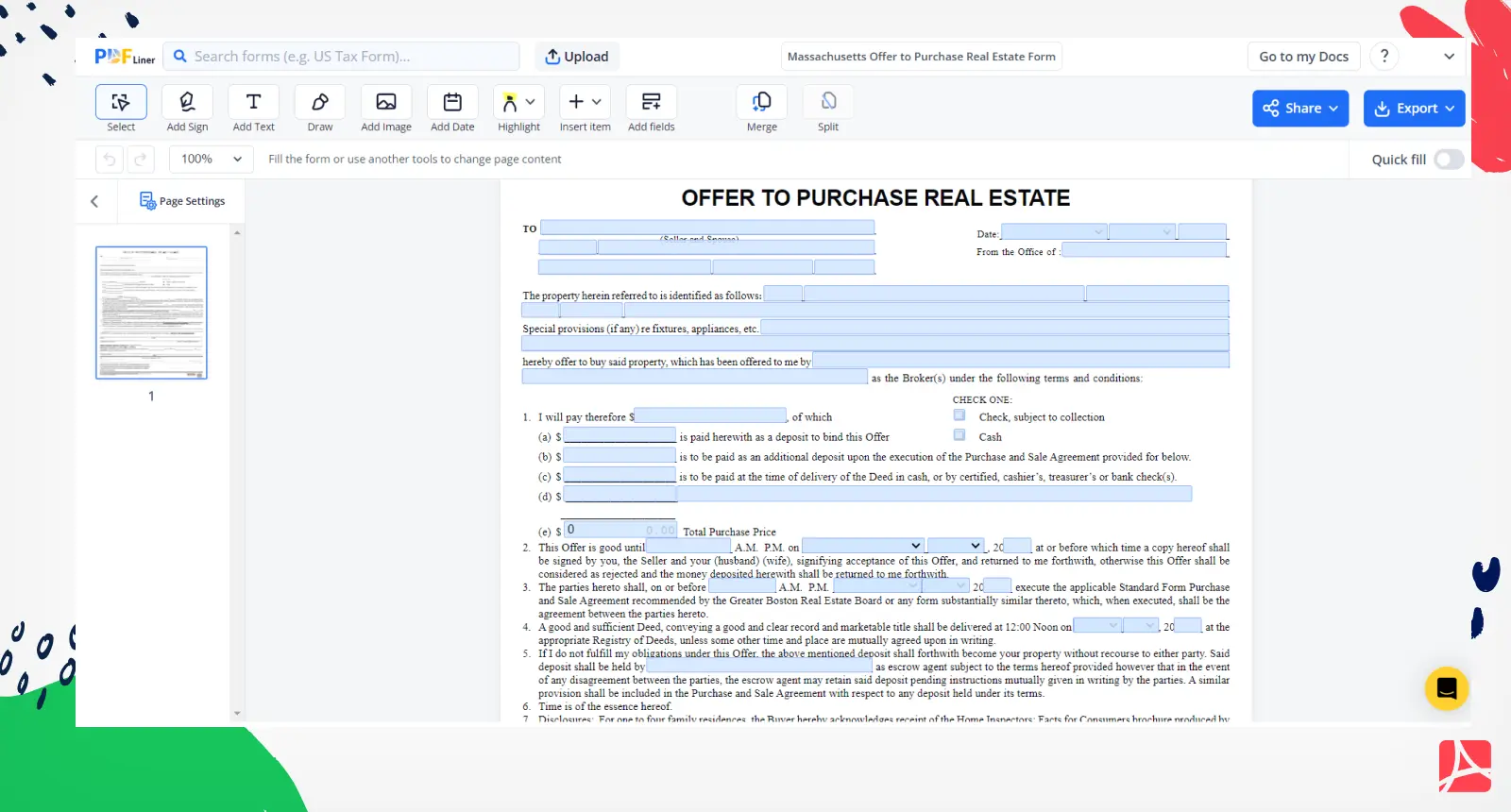 Massachusetts Offer to Purchase Real Estate Form Screenshot