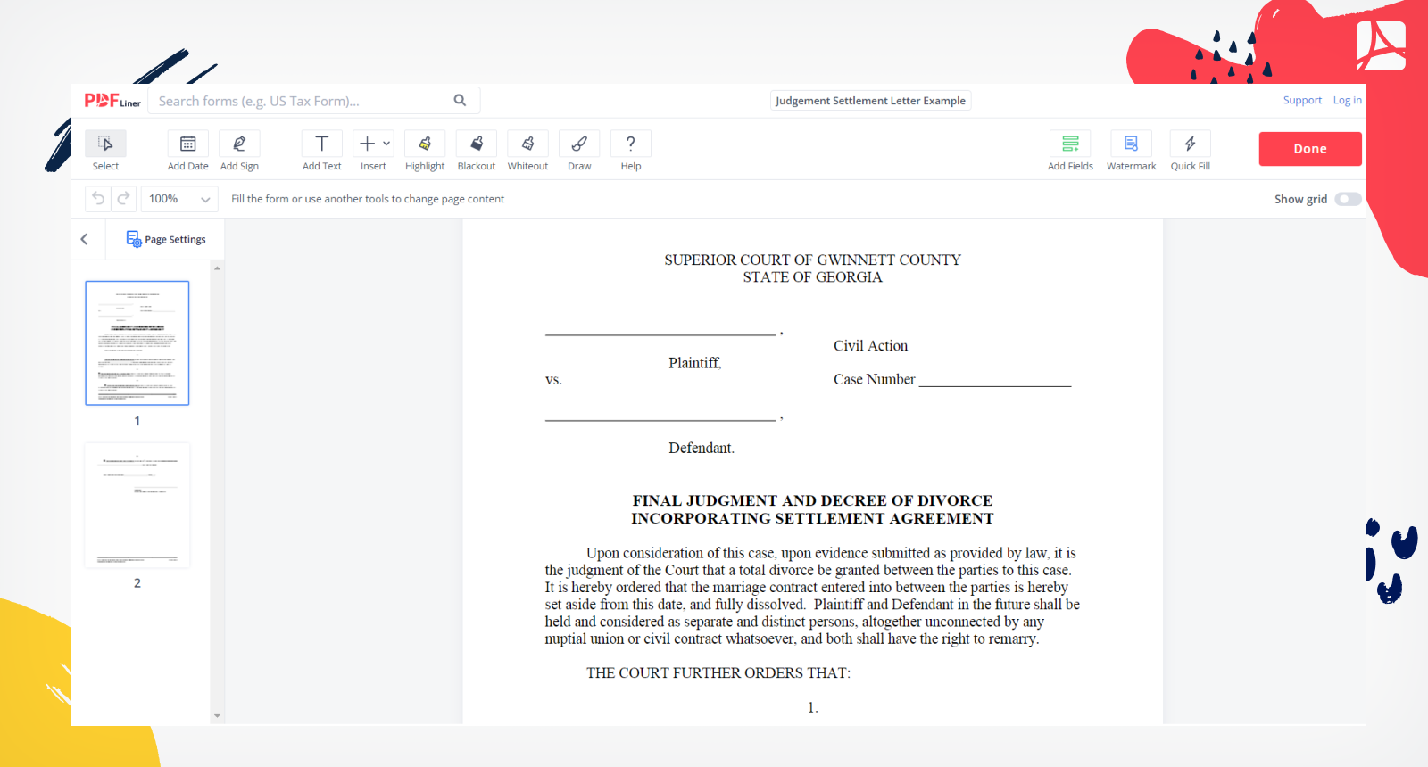 Judgement Settlement Letter Example Form Screenshot