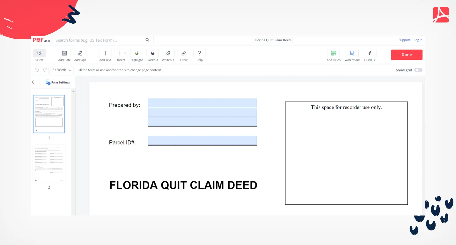 Florida Quit Claim Deed on PDFLiner