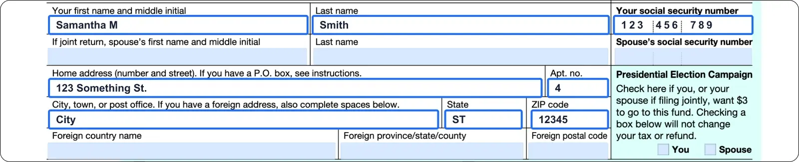 filling out form 1040 step 4