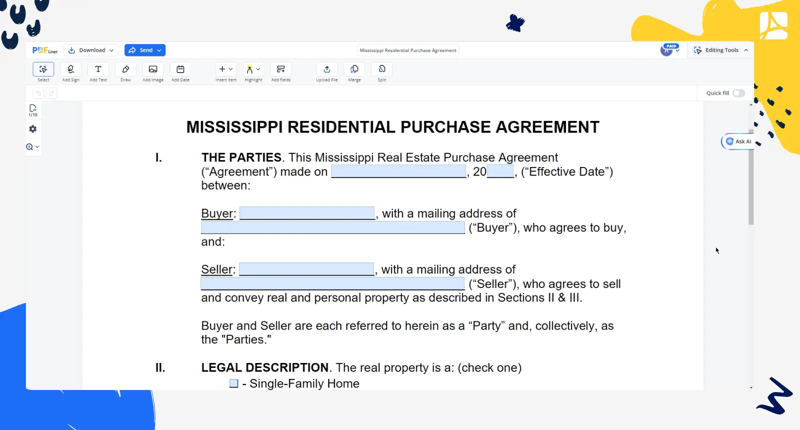 Mississippi Residential Purchase Agreement PDFLiner screenshot