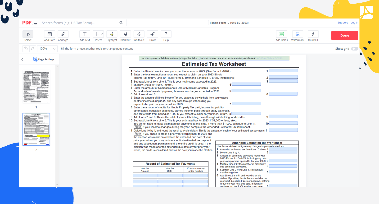 Form Il 1040 Es 2023 Fill And Print Il 1040 Es Form Pdfliner 8694