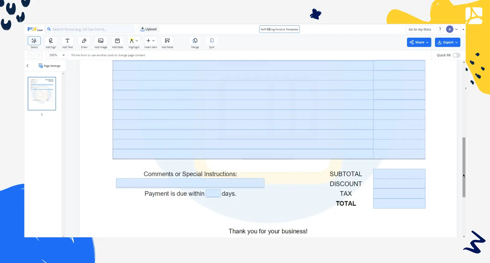 Self-Billing Invoice screenshot