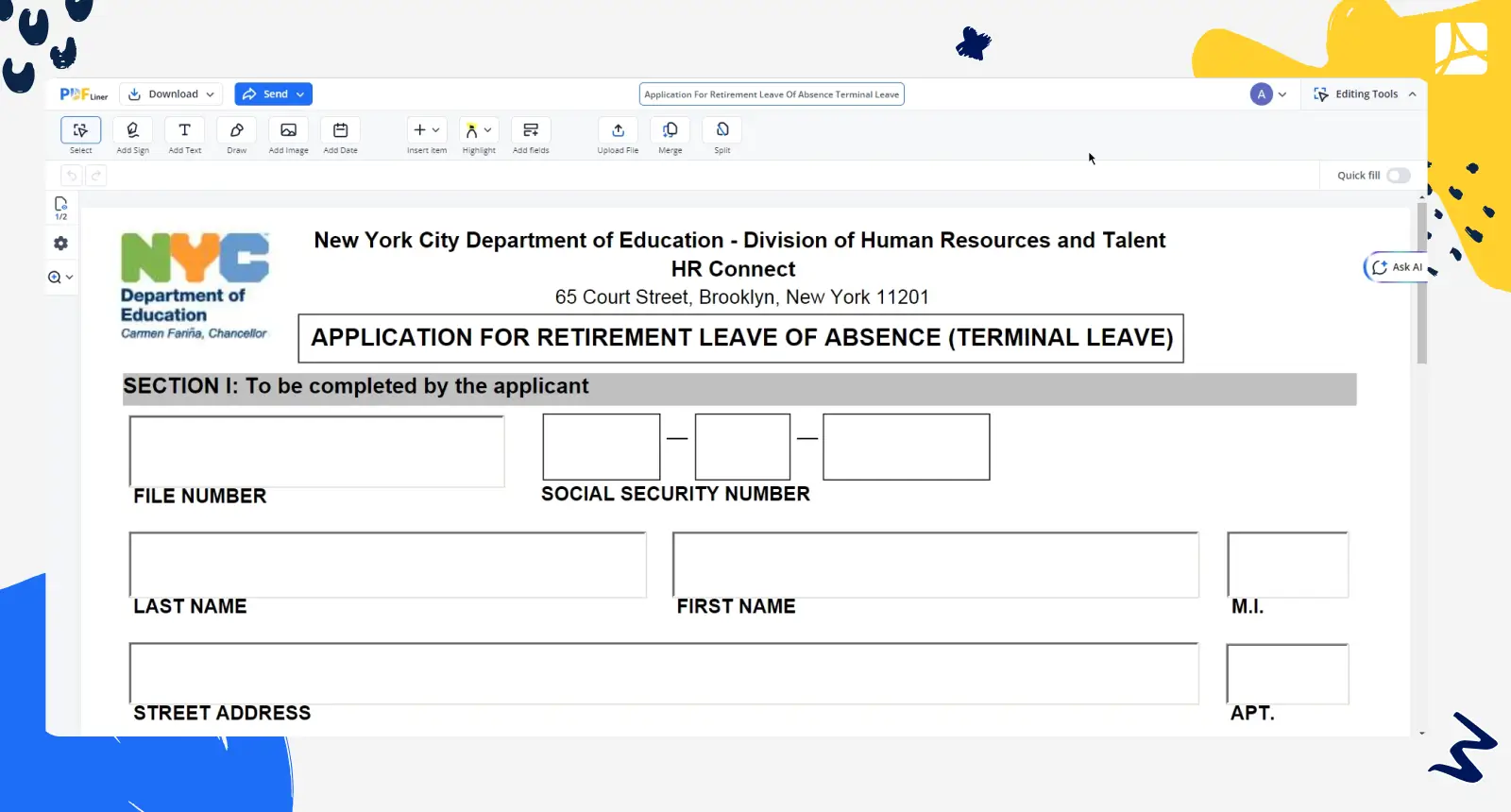 application for retirement leave PDFliner screenshot