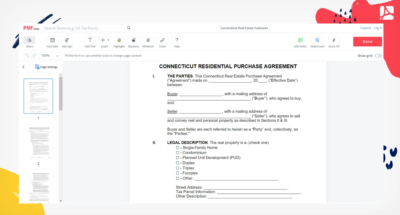 Connecticut Real Estate Contract Form Screenshot