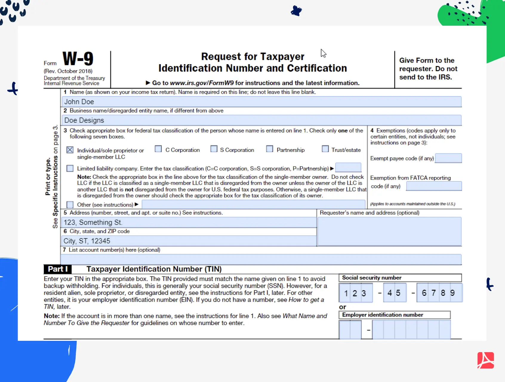 W-9 form example
