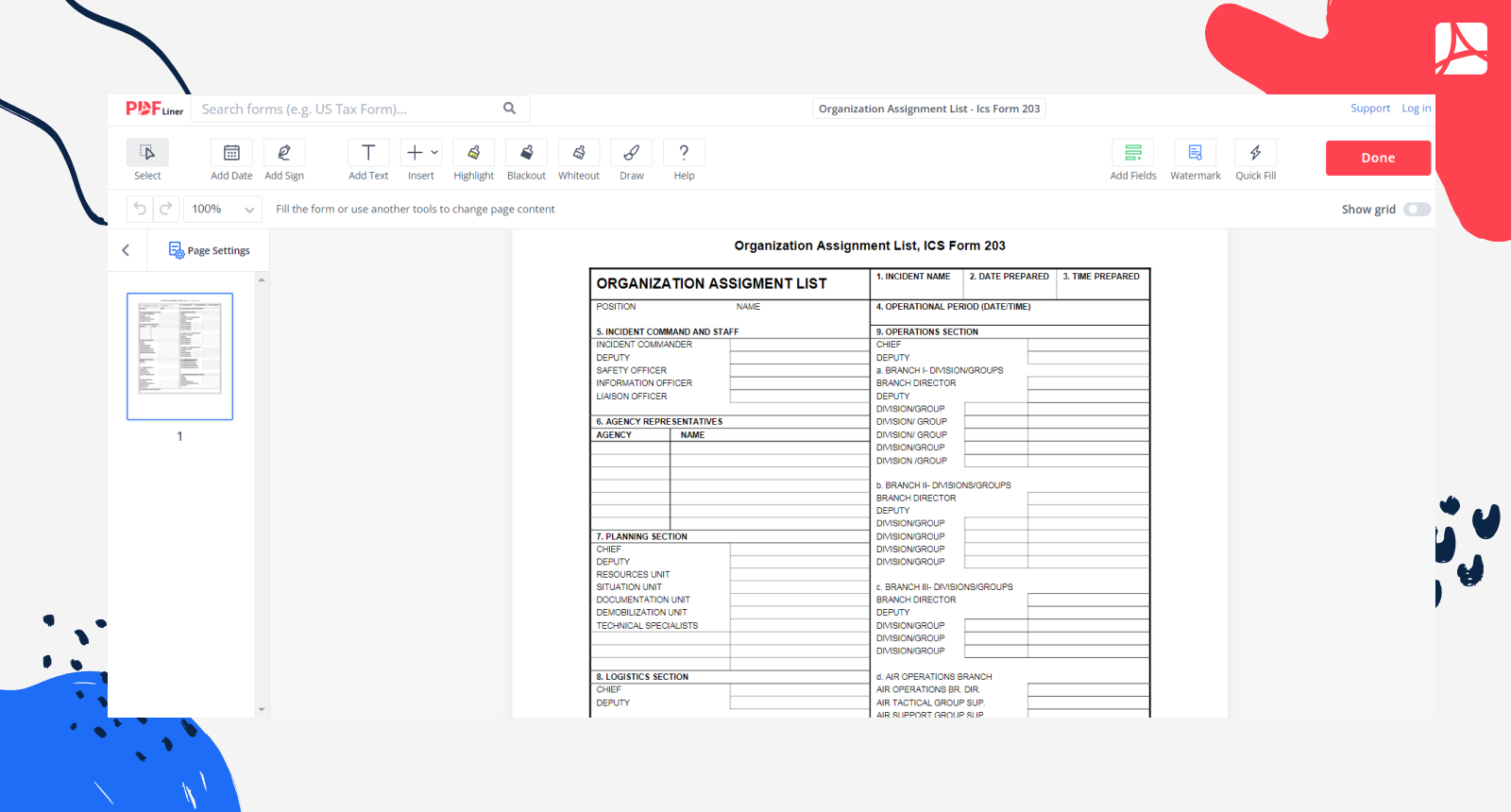 Organization Assignment List - Ics Form 203 Screenshot