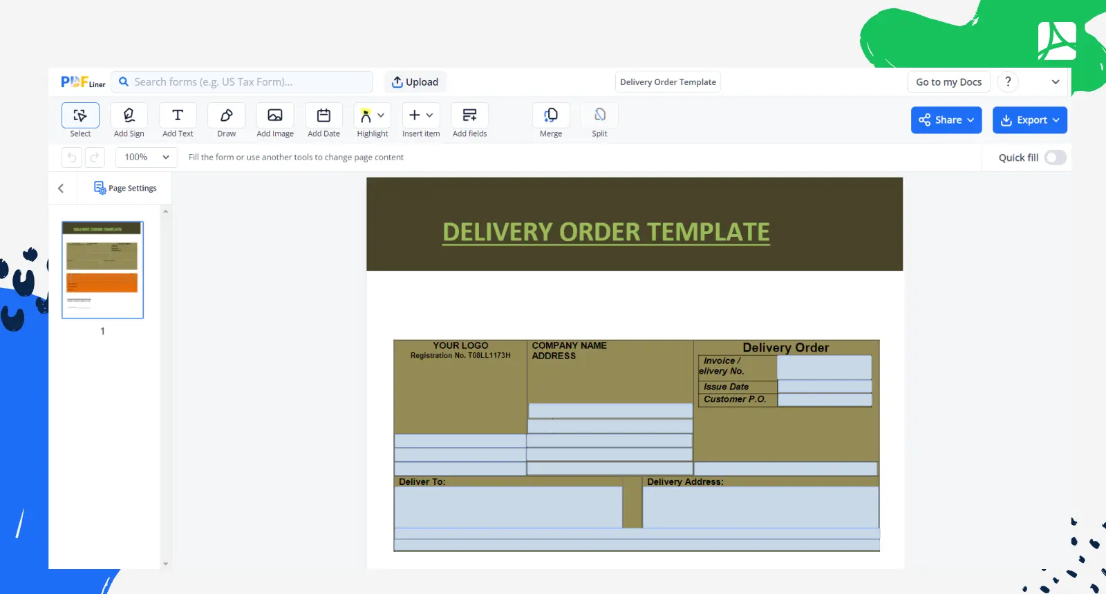 Delivery Order Template Screenshot 1