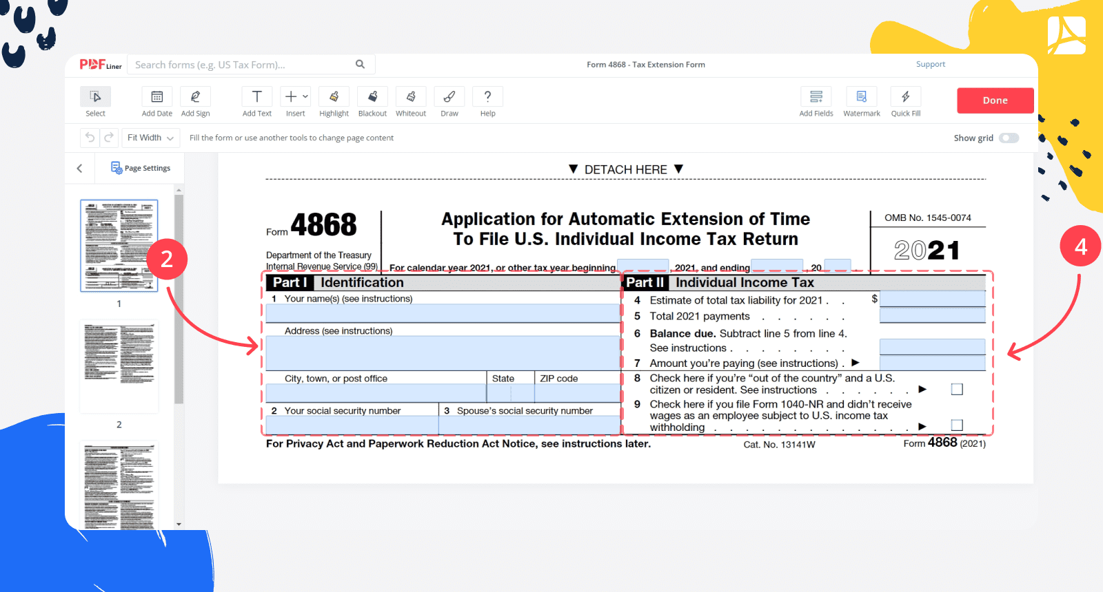 IRS Form 4868 2023 Application For Automatic Tax Extension PDFliner