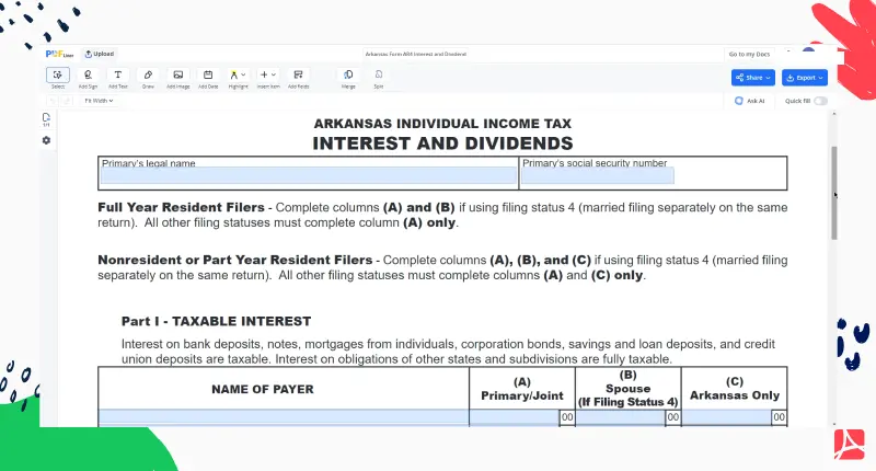 Arkansas Form AR4 Interest PDFLiner screenshot 