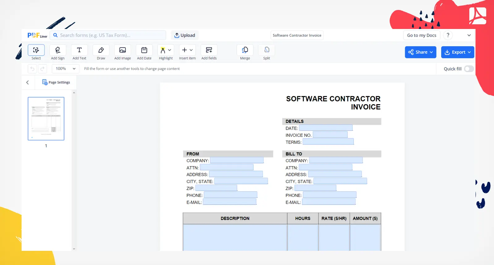 Software Contractor Invoice Screenshot