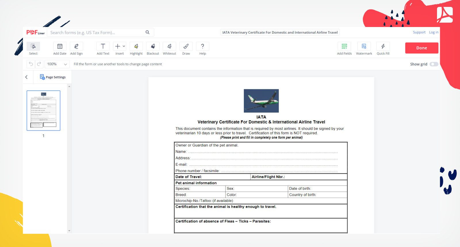 IATA Veterinary Certificate For Domestic and International Airline Travel Screenshot