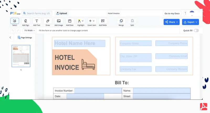 Hotel Invoice screenshot