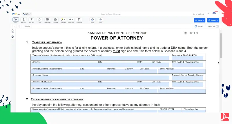 Kansas Tax Power of Attorney PDFLiner screenshot 
