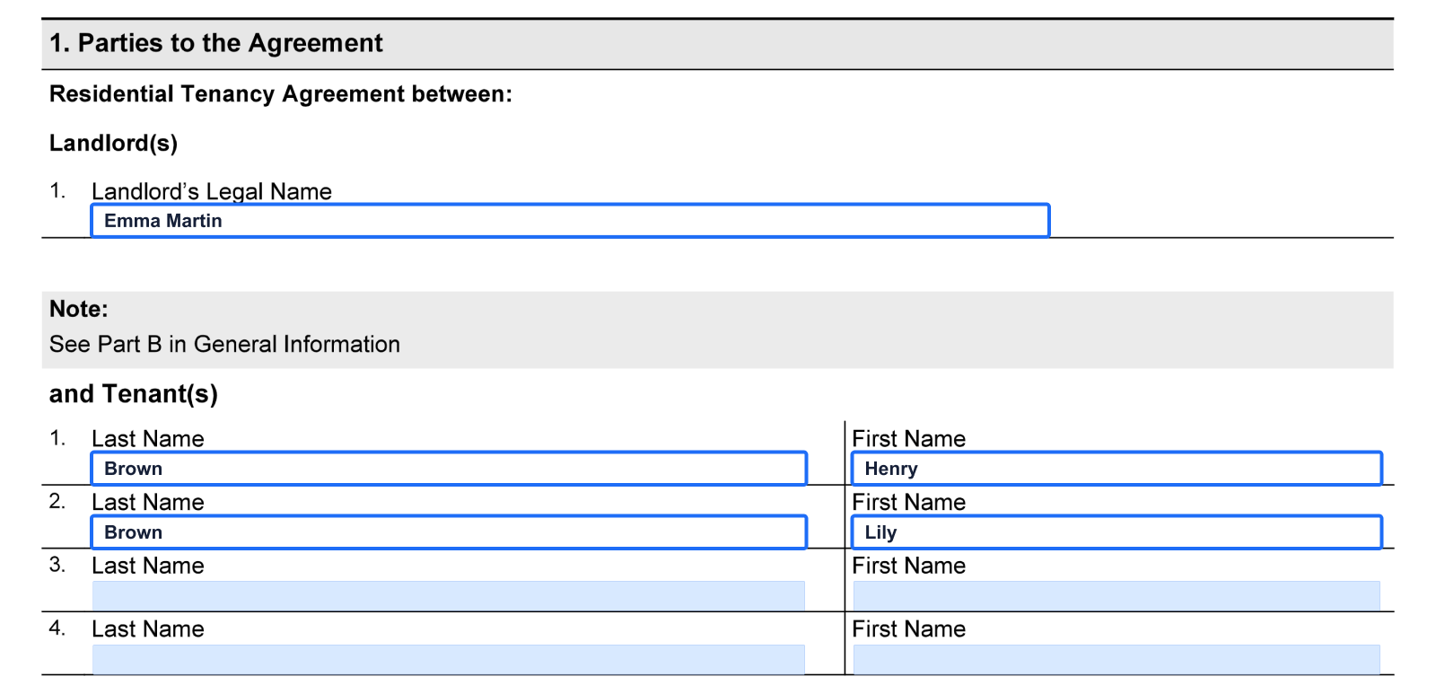 Filling out Ontario Standard Lease step 3 screenshot