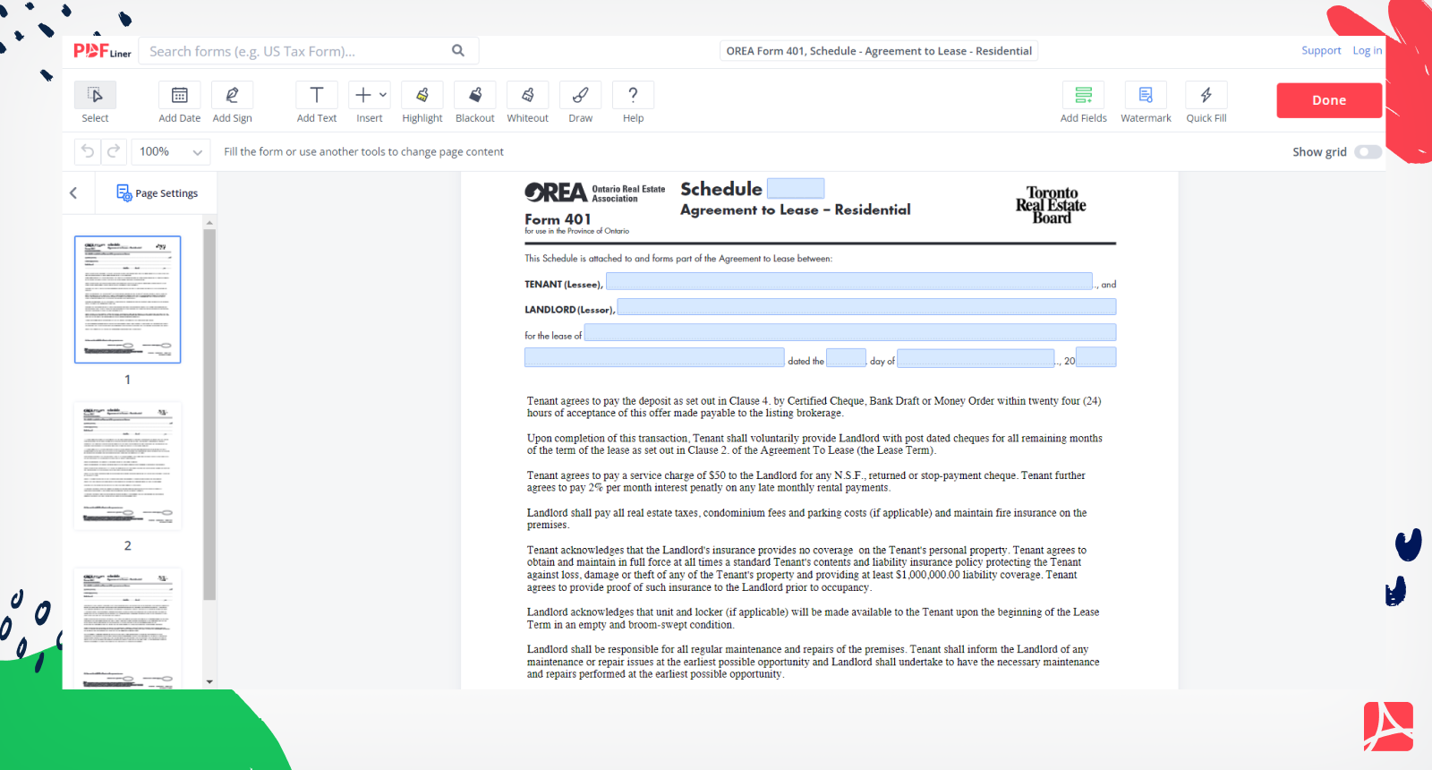 OREA Form 401 Screenshot
