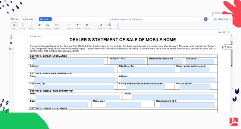 PT-41 Dealers Statement of Sale of Mobile Home screenshot