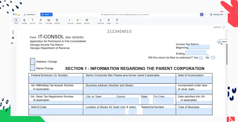 TSD Application Permission File Consolidated Georgia Income Tax Return