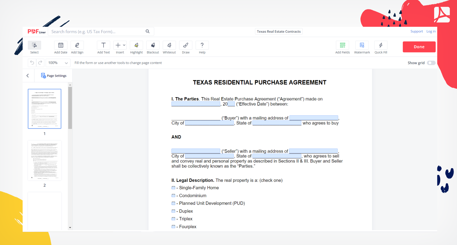 Texas Real Estate Contracts Form Screenshot