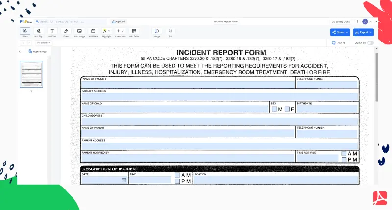 incident report form screenshot
