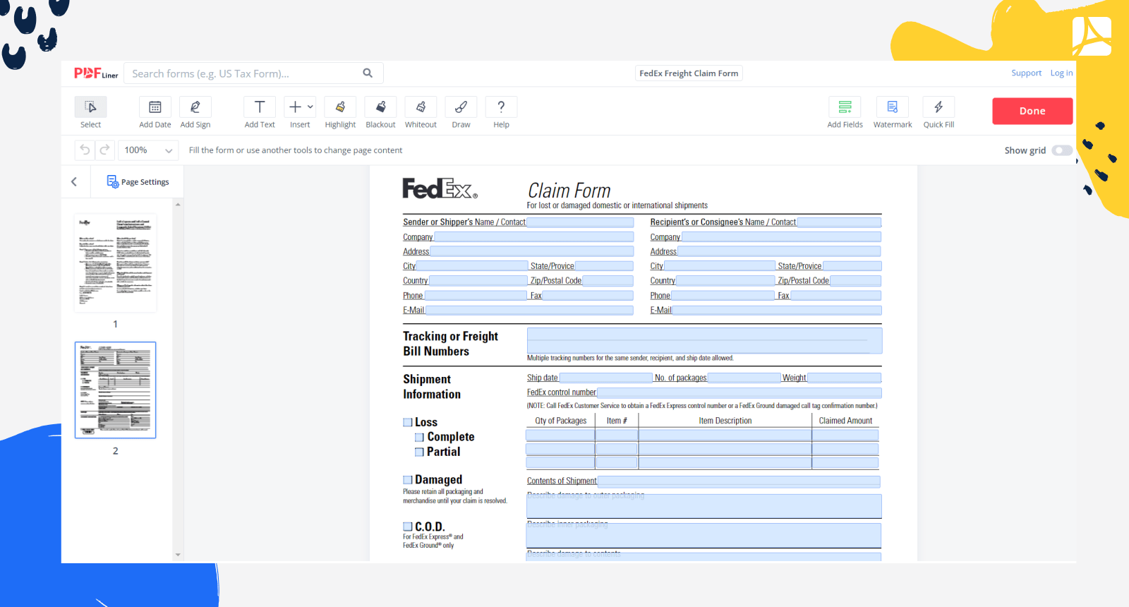 FedEx Freight Claim Form Screenshot