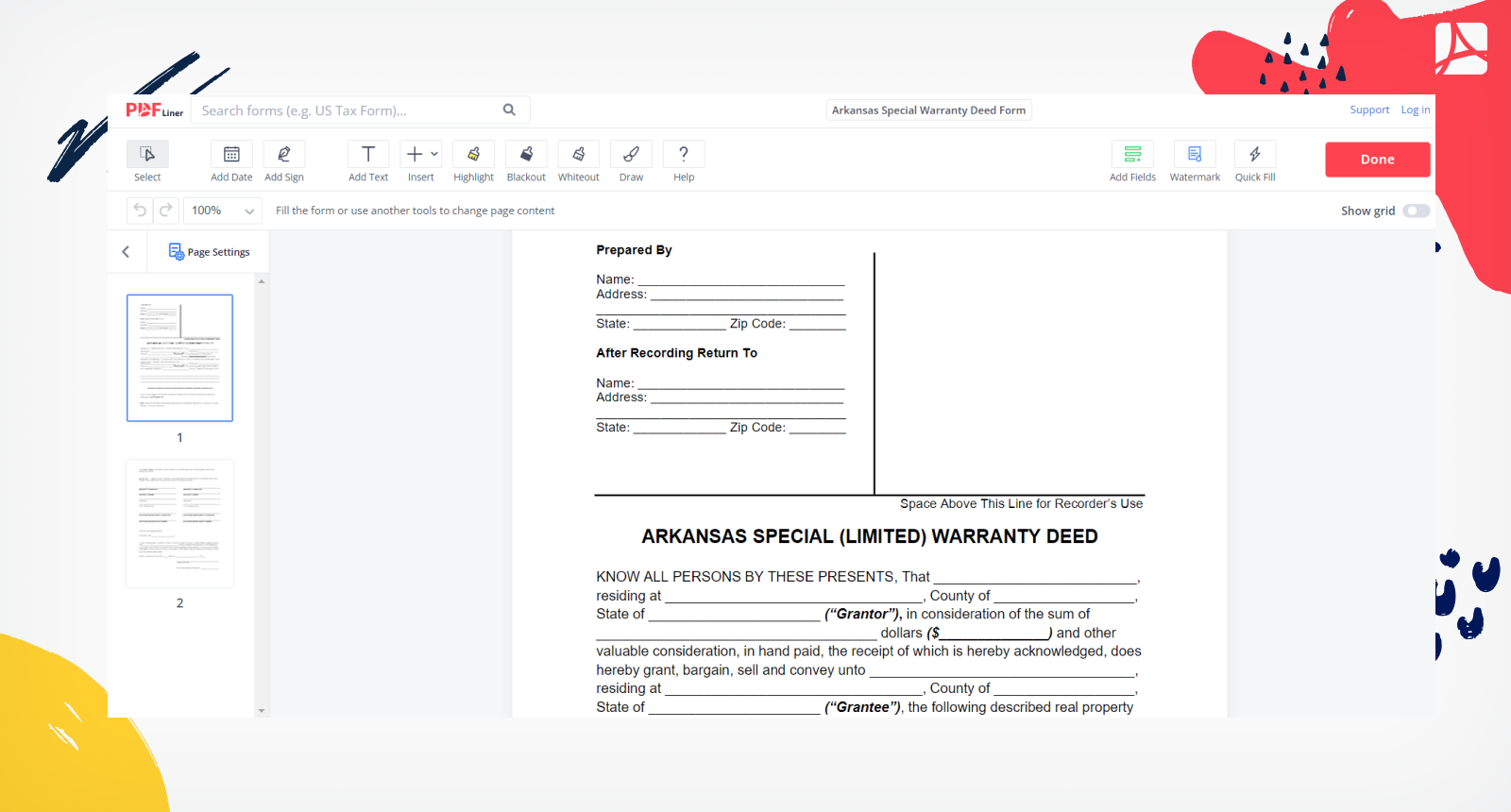 Arkansas Special Warranty Deed Form Screenshot