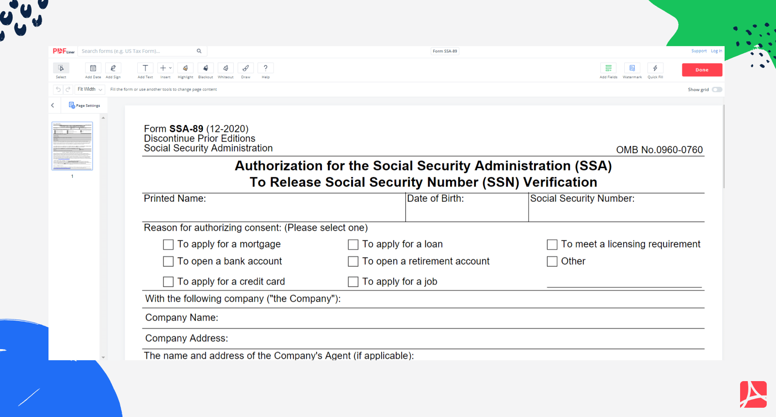 Form SSA-89 on PDFLiner