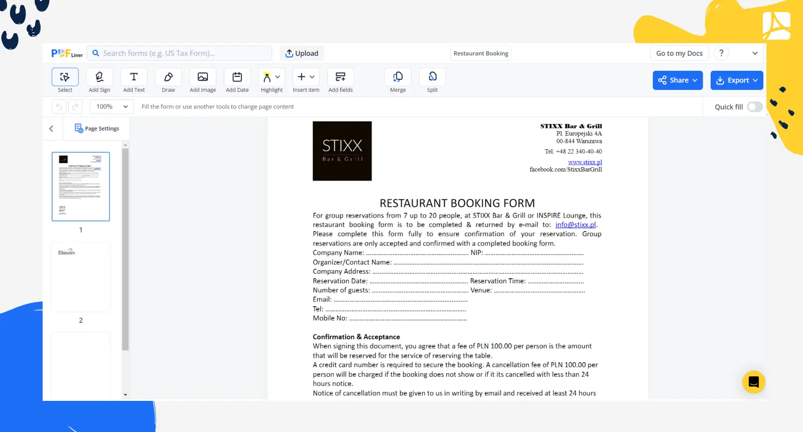 Restaurant Booking Form Screenshot