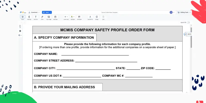 Carrier Profile Sheet Template