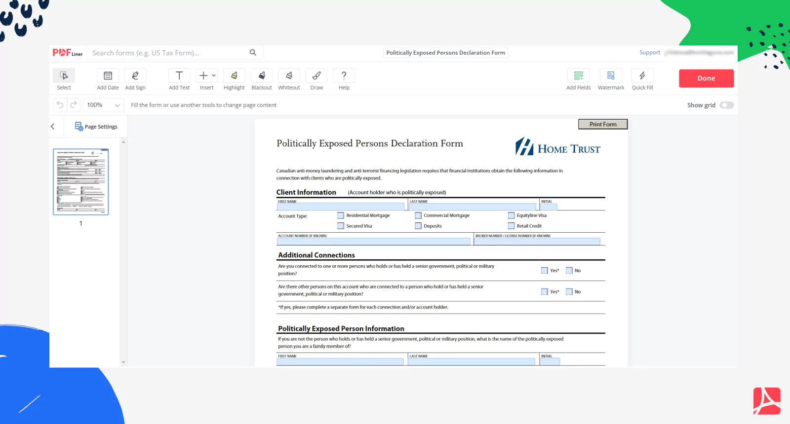 Politically Exposed Persons Declaration Form on PDFLiner