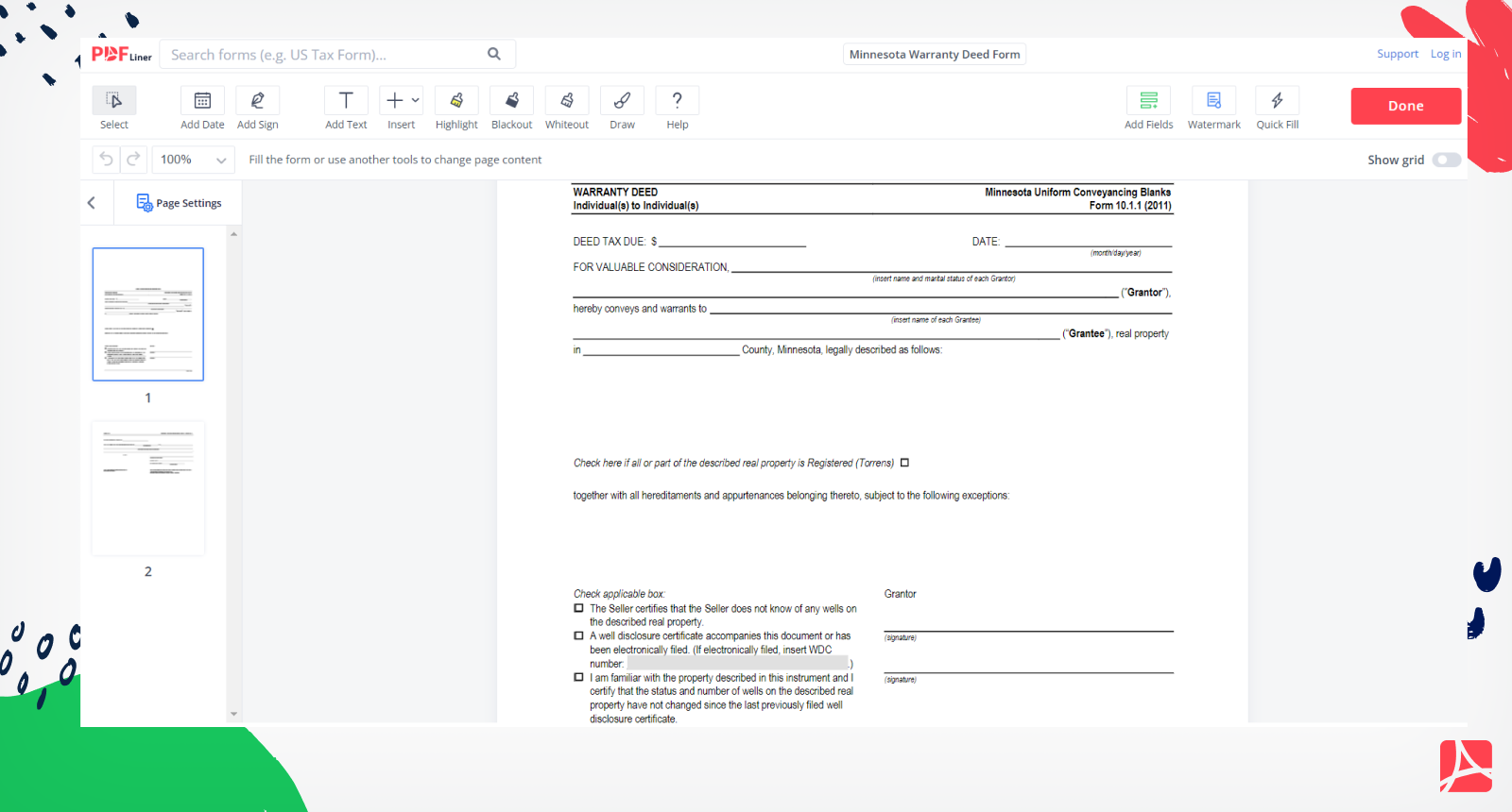 Minnesota Warranty Deed Form Screenshot