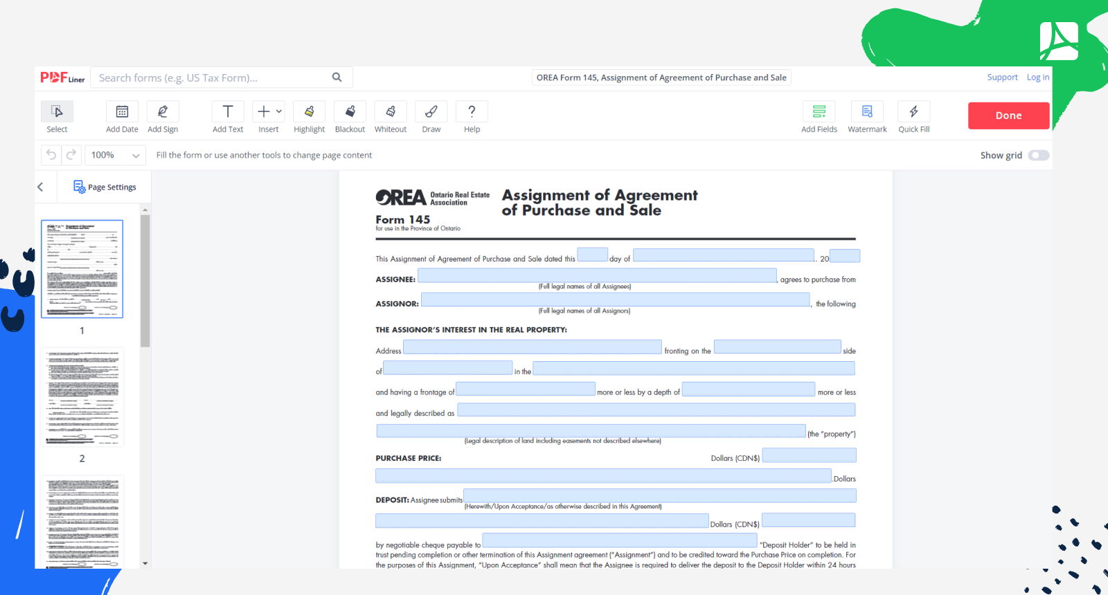 OREA Form 145 Screenshot