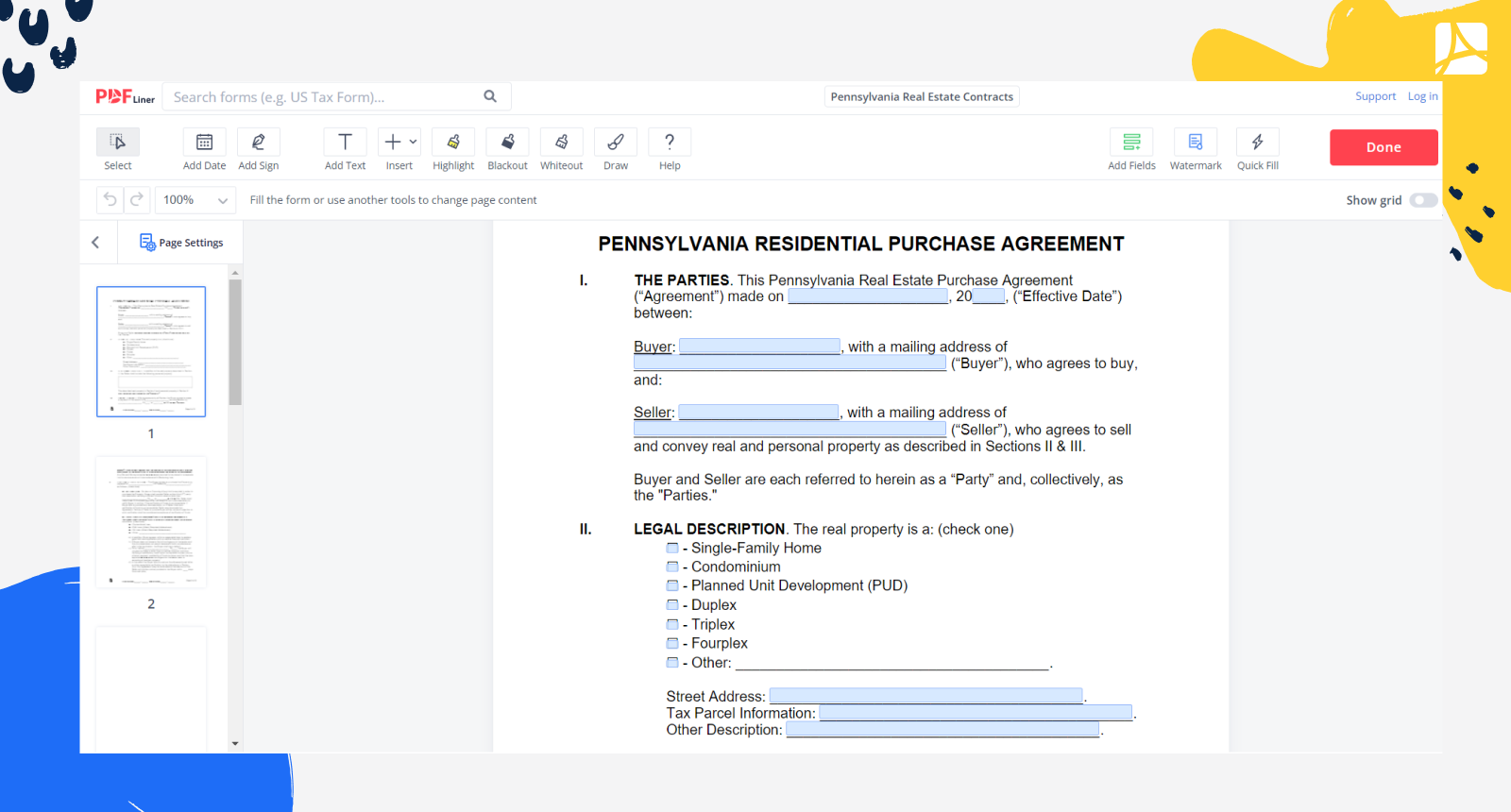 Pennsylvania Real Estate Contracts Form Screenshot