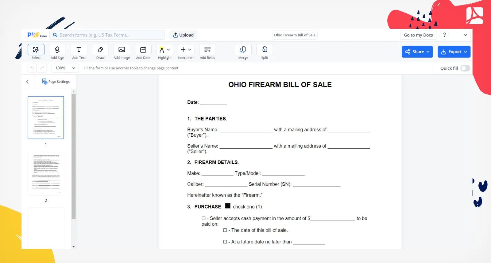 Ohio Firearm Bill of Sale Screenshot