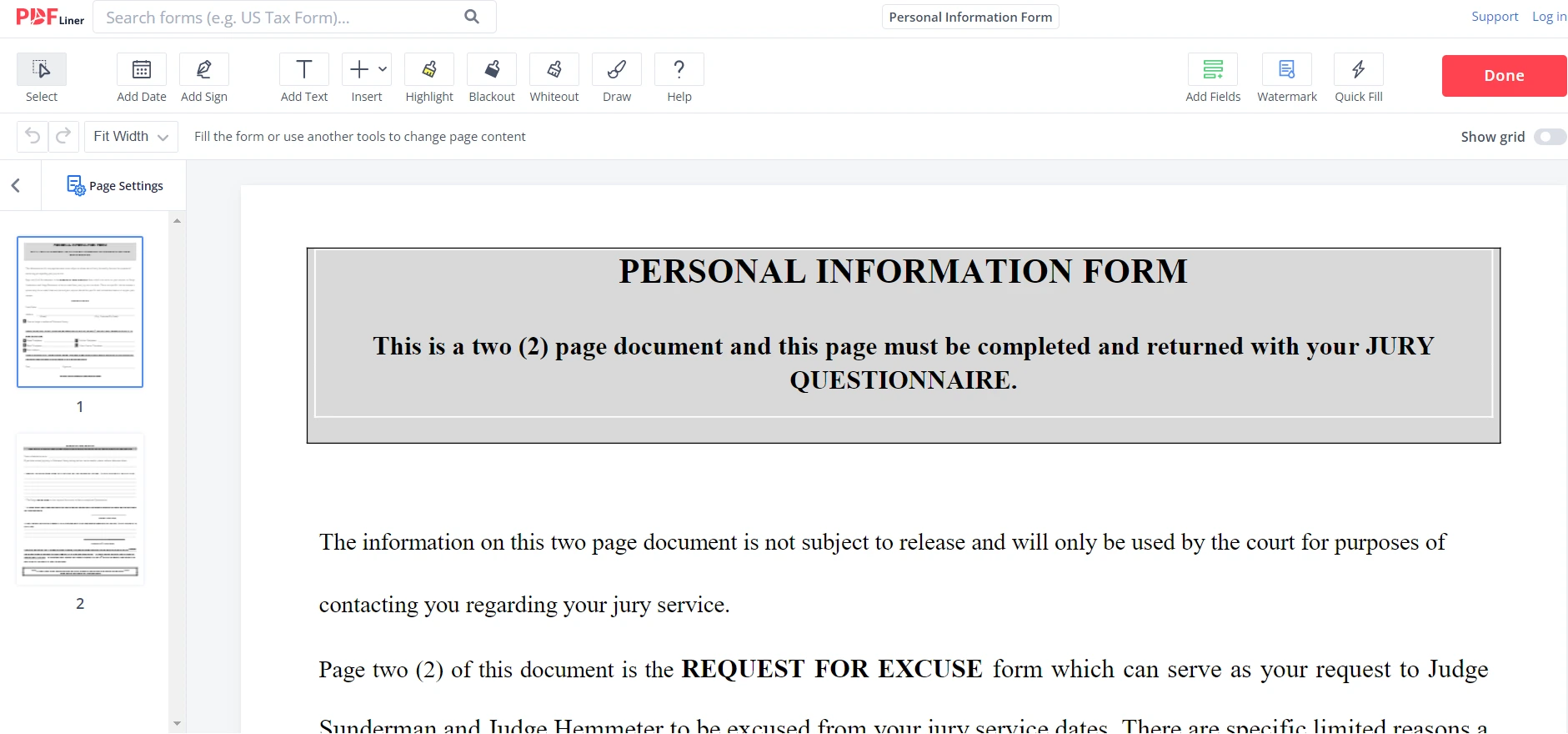 Personal Information Form on PDFLiner