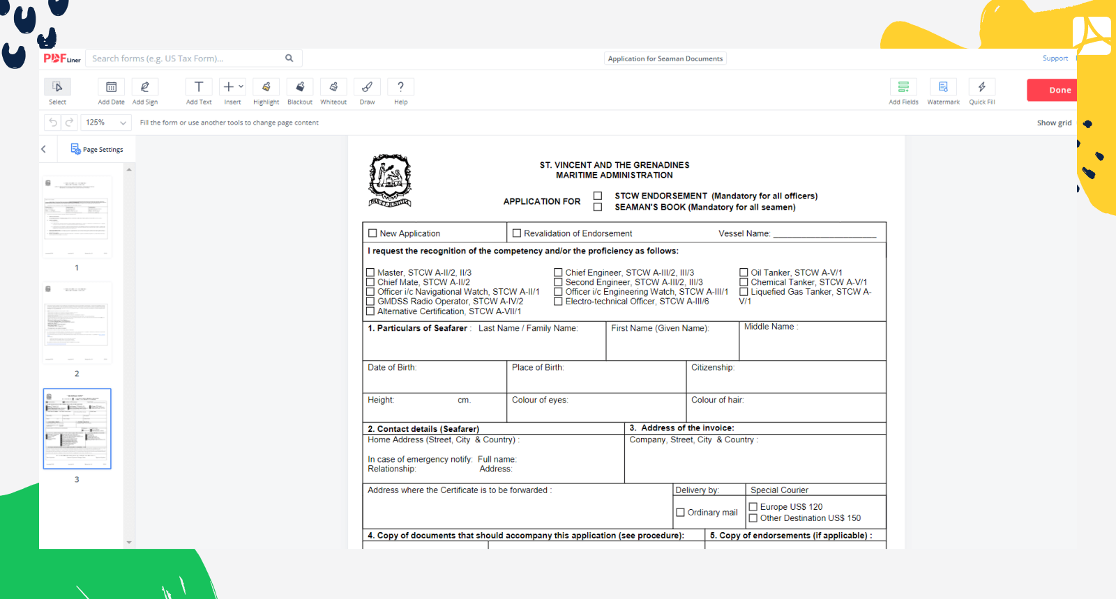 Application for Seaman Documents on PDFLiner