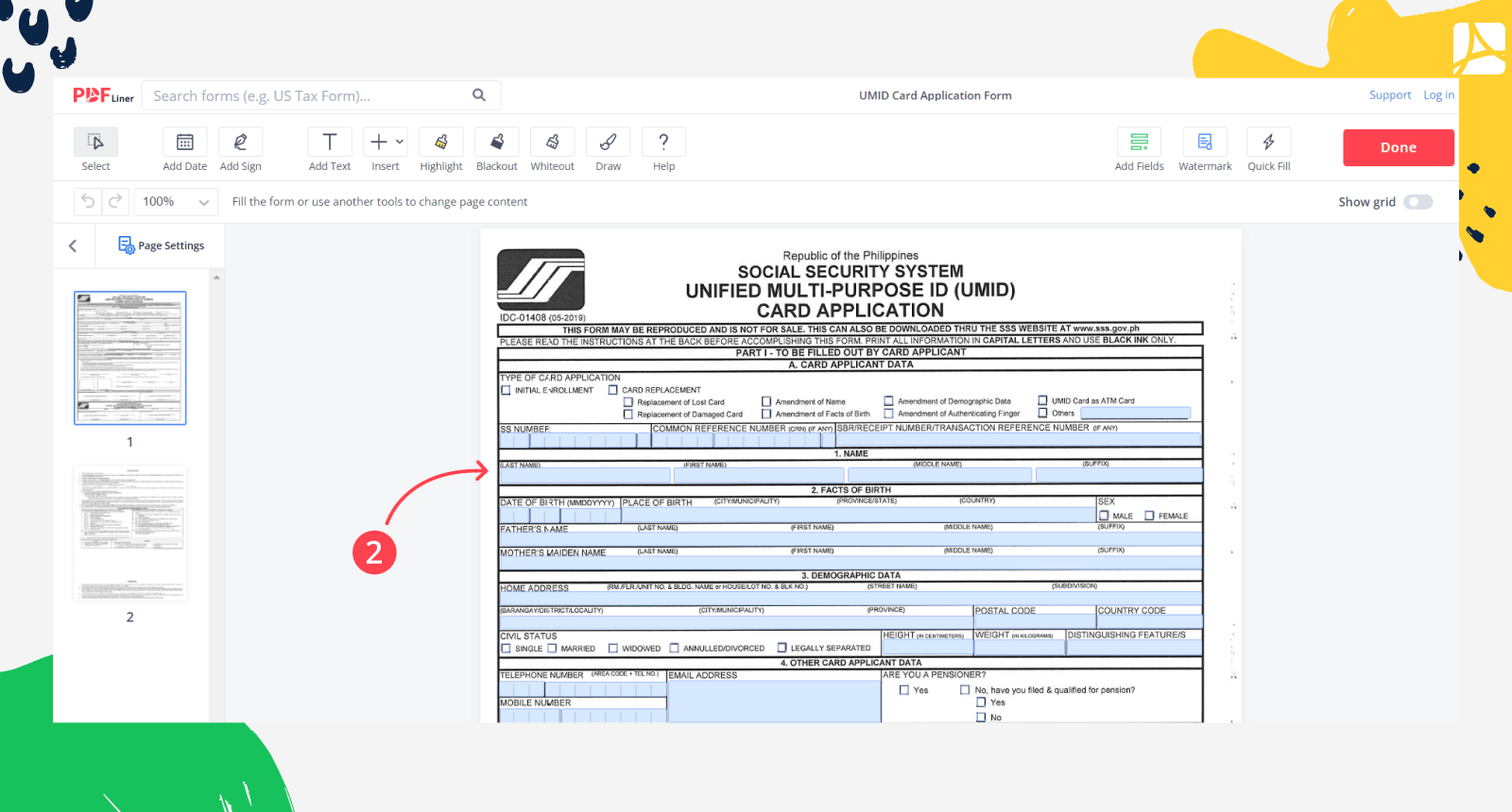 UMID Card Application Form screenshot step 2