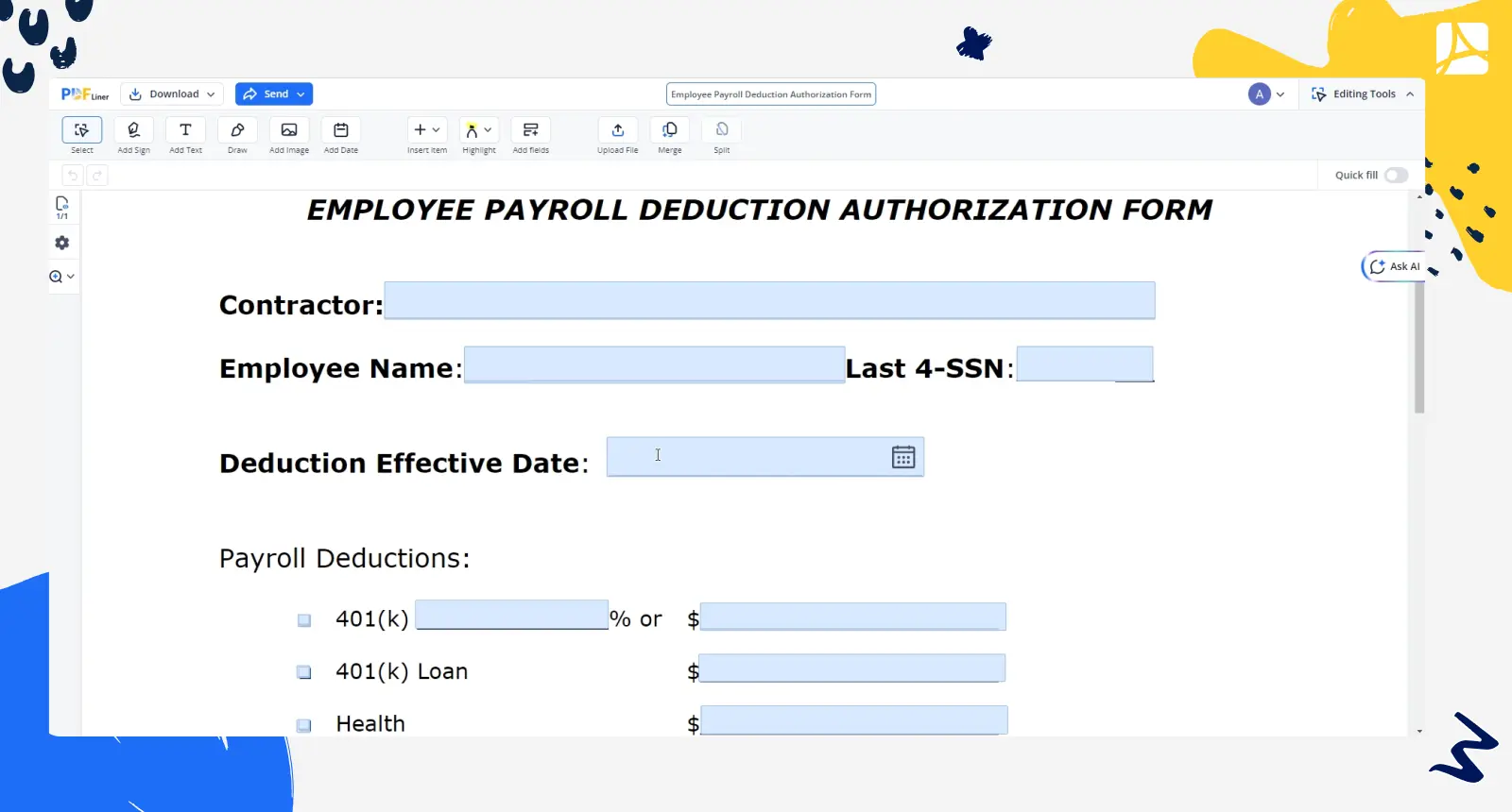 employee payroll deduction screenshot PDFliner