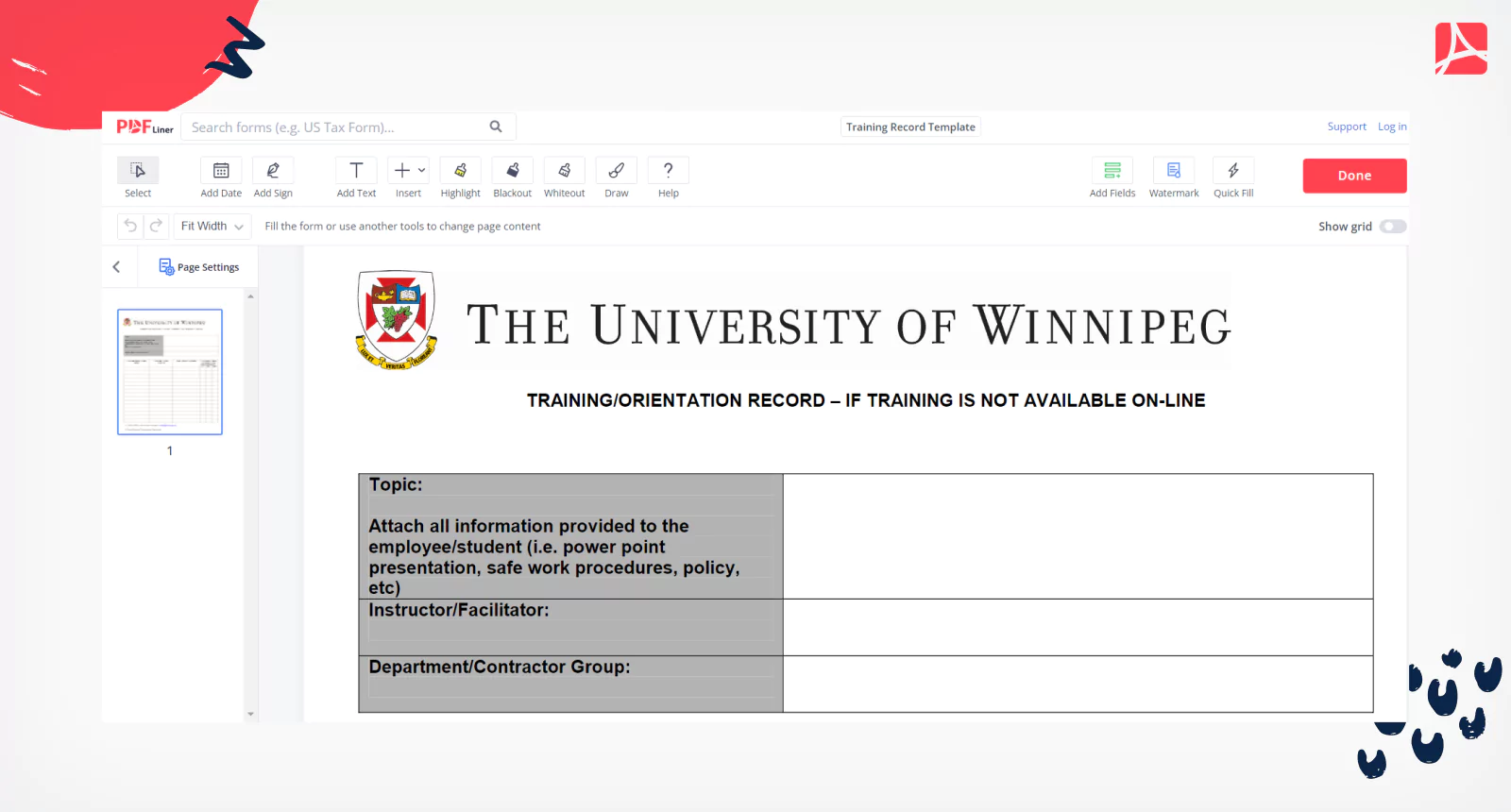 Training Record Template on PDFLiner