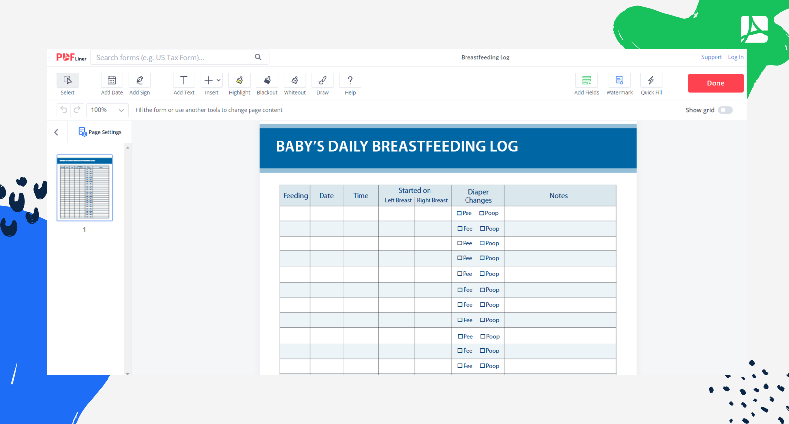 Breastfeeding Log Screenshot