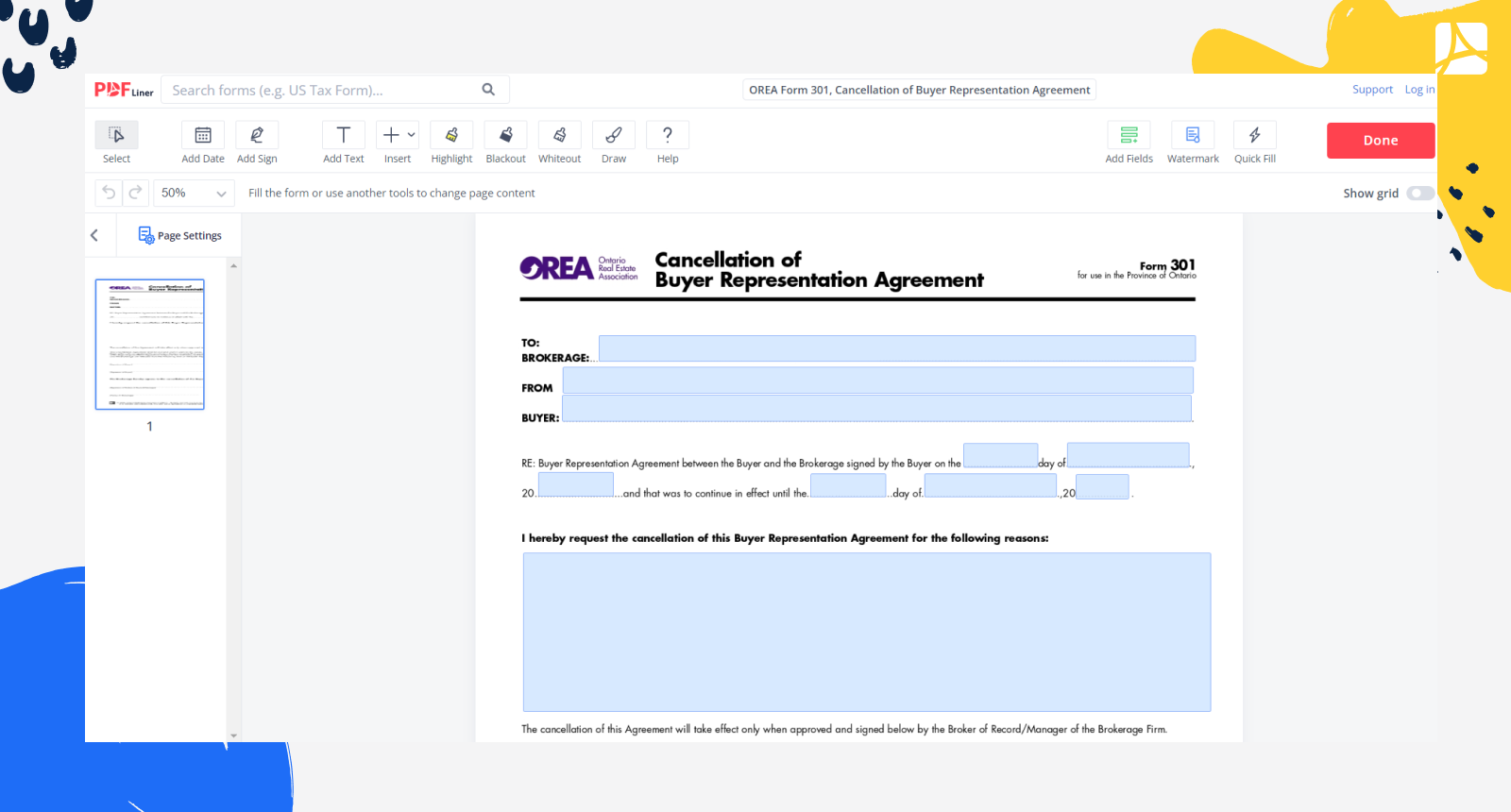 OREA Form 301 Screenshot