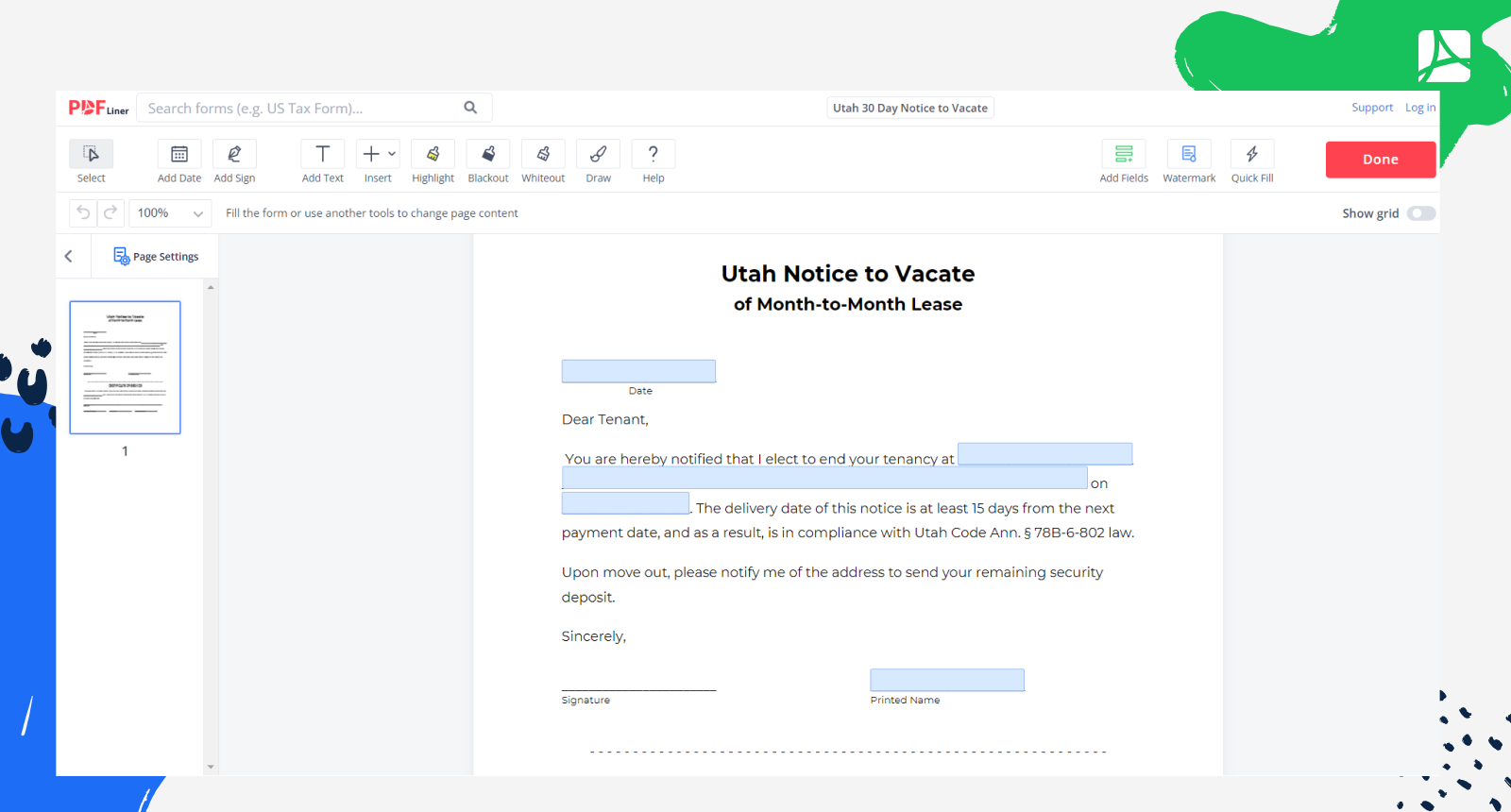Utah 30 Day Notice to Vacate Form Screenshot