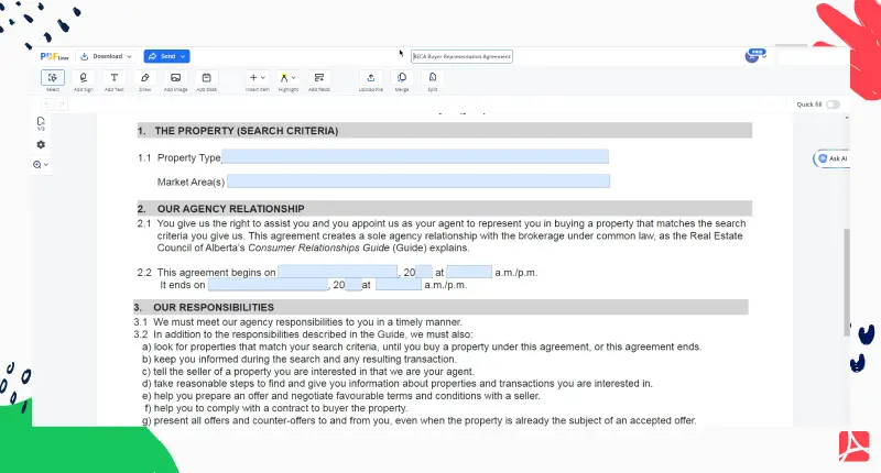 RECA Buyer Representation Agreement PDFLiner screenshot 