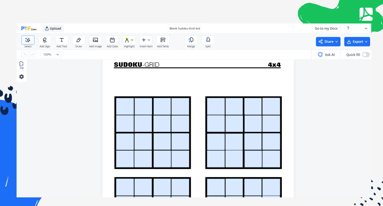 Blank Sudoku Grid 4x4 Screenshot
