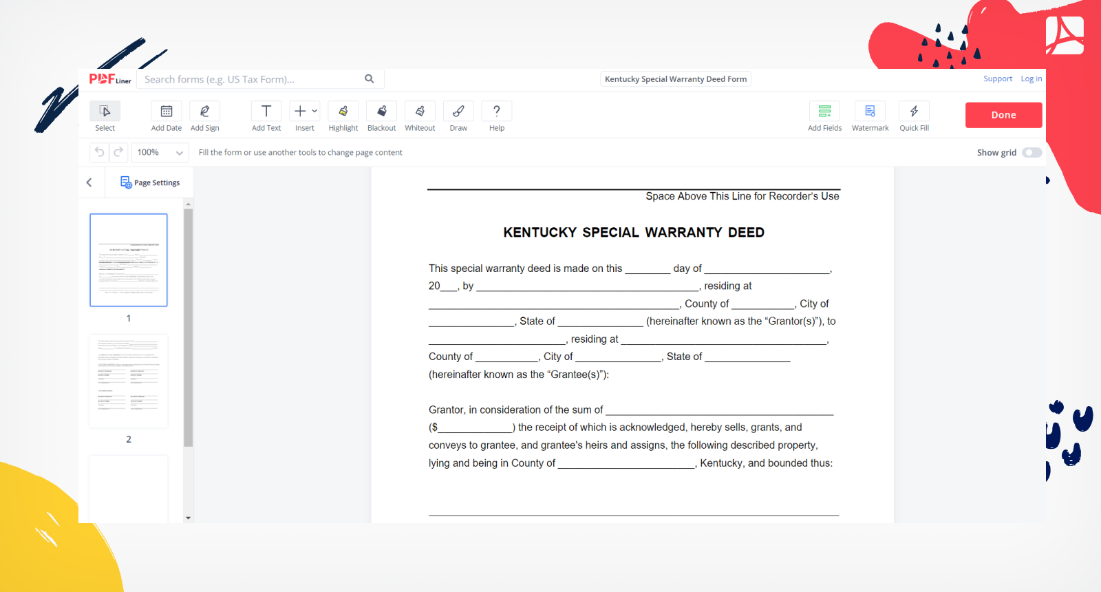 Kentucky Special Warranty Deed Form Screenshot