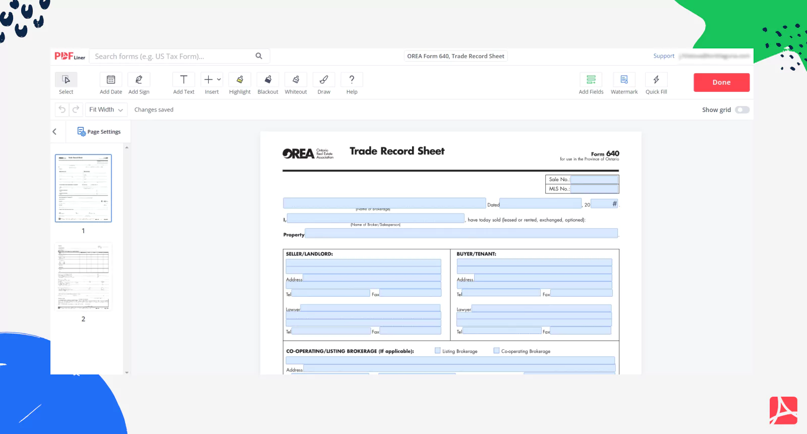 Trade Record Sheet OREA 640 on PDFLiner