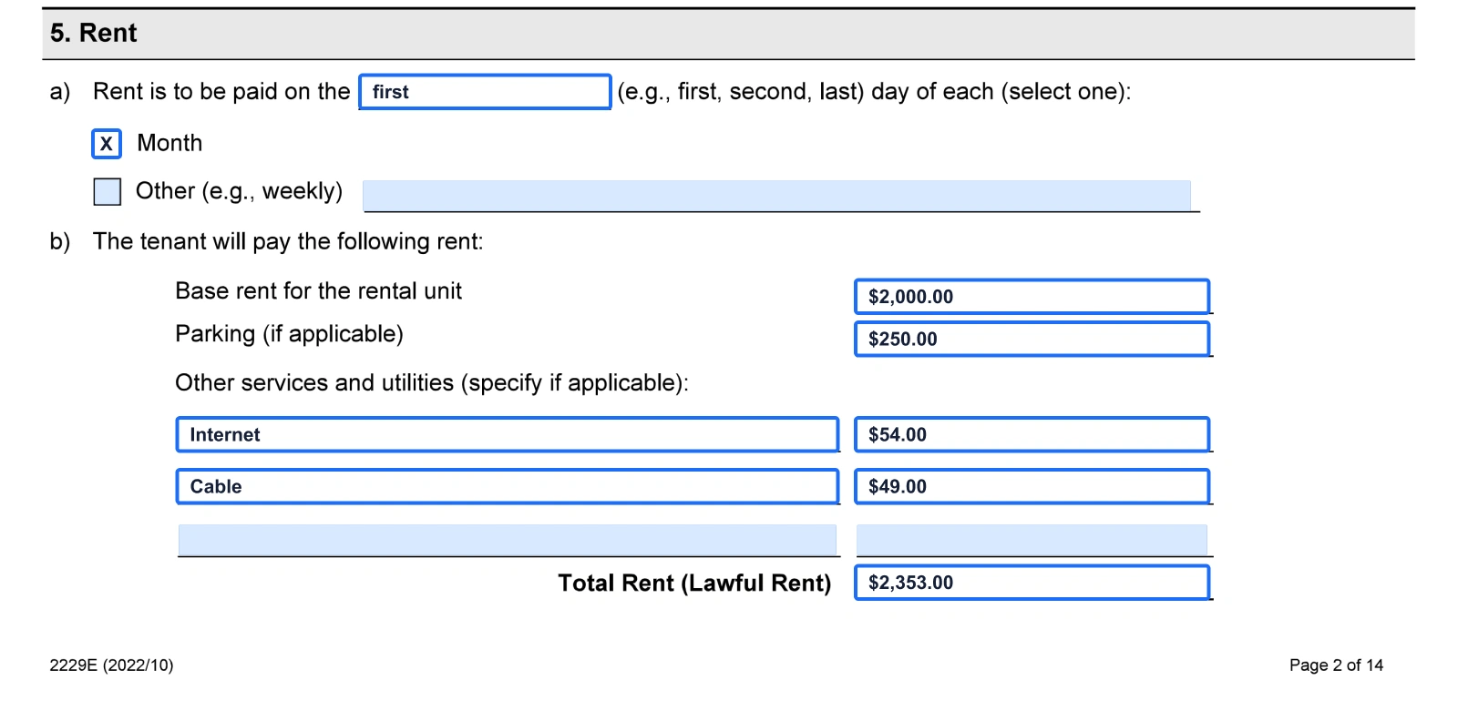filling out ontario standard lease step 7