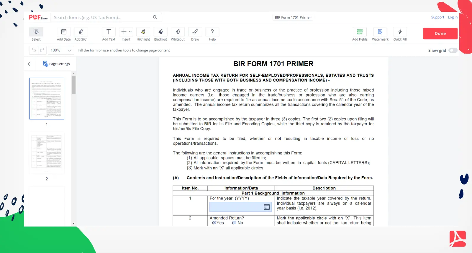 BIR Form 1701 Screenshot